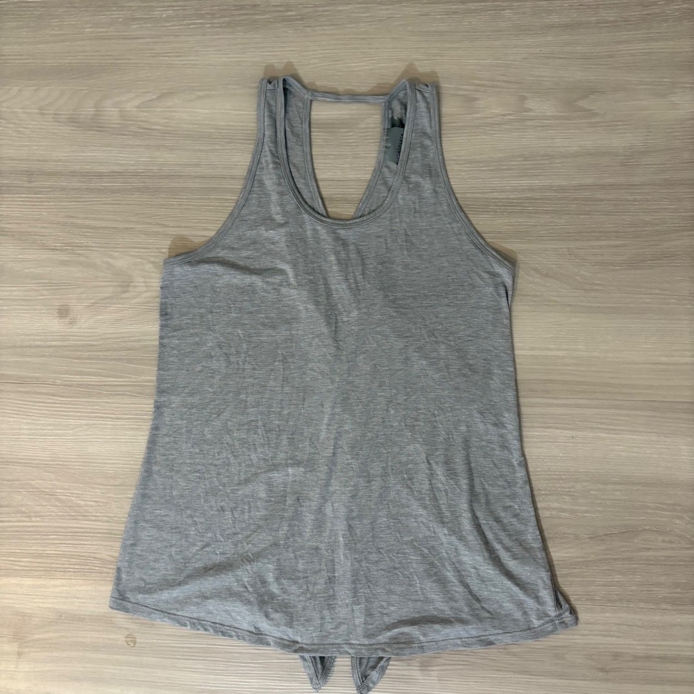 Athleta Women Tank Top Gray Heathered Open Back Split Hem Yoga Tank Top Size S